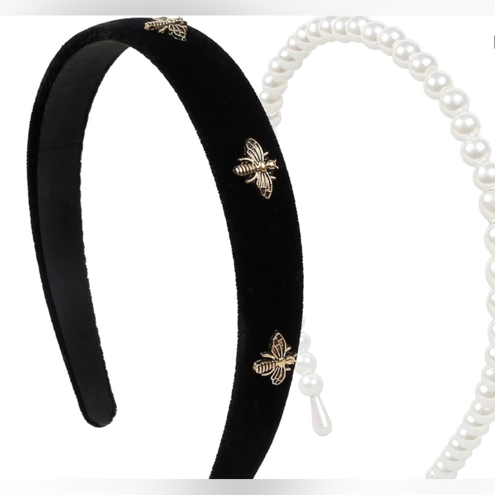 NWT Black Velvet Headband with Pearl Headband for Women - Picture 7 of 7